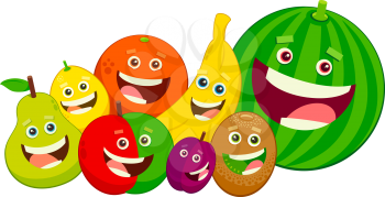 Cartoon Illustration of Fruits Food Object Characters Group