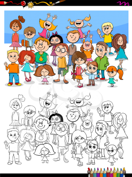 Cartoon Illustration of Little Children Characters Group Coloring Book Activity