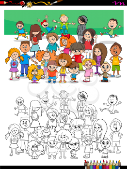 Cartoon Illustration of Kids Characters Group Coloring Book Activity
