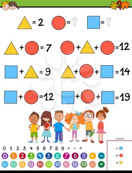 Cartoon Illustration of Educational Mathematical Calculation with Unknown Puzzle Game for Children