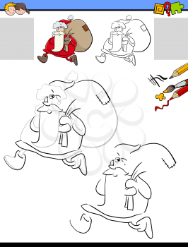 Cartoon Illustration of Drawing and Coloring Educational Activity for Children with Santa Claus Character