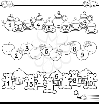 Black and White Cartoon Illustration of Educational Activity for Children with Count to Ten Workbook