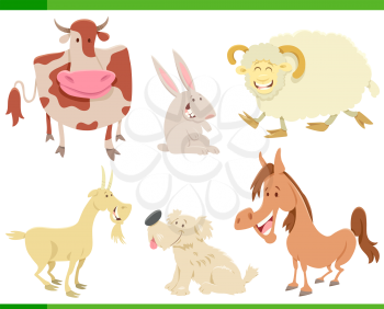 Cartoon Illustration of Happy Farm Animal Characters Set