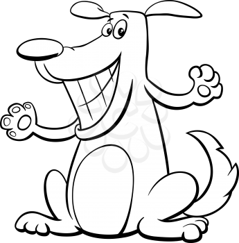 Black and White Cartoon Illustration of Happy Dog Pet Animal Character Coloring Book