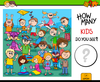 Cartoon Illustration of Educational Counting Activity Task with Kid Characters