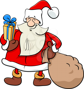 Cartoon Illustration of Santa Claus Christmas Character with Presents