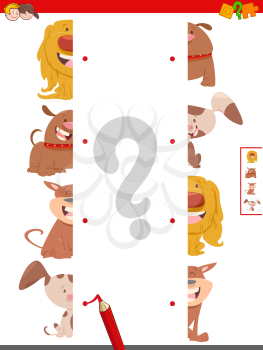 Cartoon Illustration of Educational Game of Matching Halves of Dogs Animal Characters