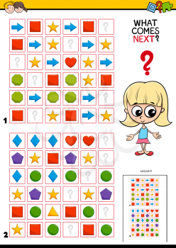 Cartoon Illustration of Completing the Pattern in the Rows Educational Game for Children