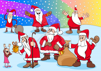 Cartoon Illustration of Funny Santa Claus Christmas Characters Group