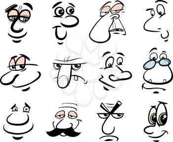 Cartoon People Faces or Human Emotions Design Elements Graphic Set