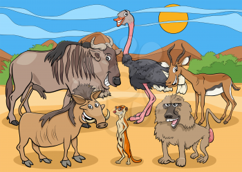 Cartoon Illustrations of Funny African Animal Characters Group