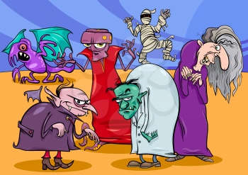 Cartoon Illustration of Fantasy Monsters or Frights Characters Group