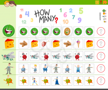 Illustration of Educational Counting Task for Children with Cartoon Characters