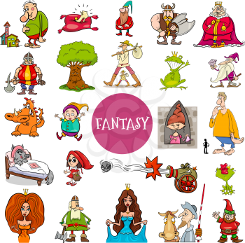 Cartoon Illustration of Fantasy or Fairy Tale Characters Large Set