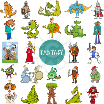 Cartoon Illustration of Funny Fantasy or Fairy Tale Characters Large Set