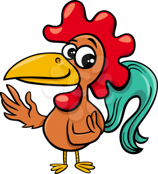 Cartoon Illustration of Comic Rooster Farm Animal Character