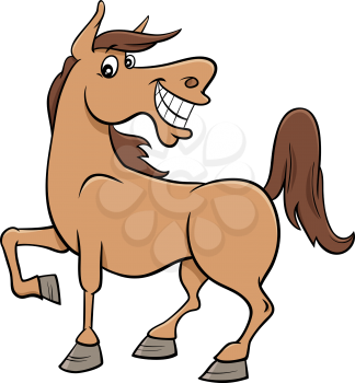 Cartoon Illustration of Happy Horse Farm Comic Animal Character