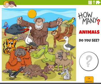 Illustration of Educational Counting Game for Children with Cartoon Wild Animal Characters Group