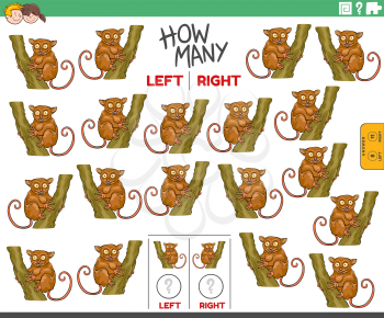 Cartoon Illustration of Educational Task of Counting Left and Right Oriented Pictures of Tarsier Animal Character