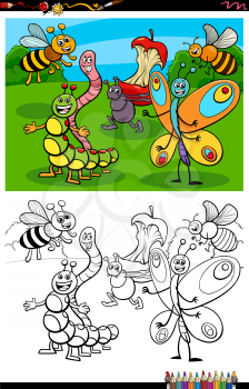 Cartoon Illustration of Funny Insects Animal Characters Group Coloring Book Page