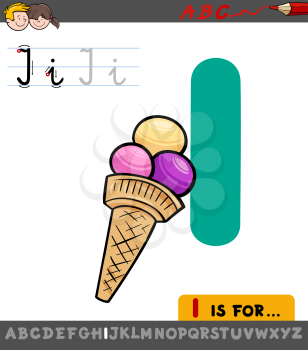 Educational Cartoon Illustration of Letter I from Alphabet with Ice Cream for Children 