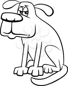 Black and White Cartoon Illustration of Unhappy or Grumpy Dog Comic Animal Character Coloring Book Page
