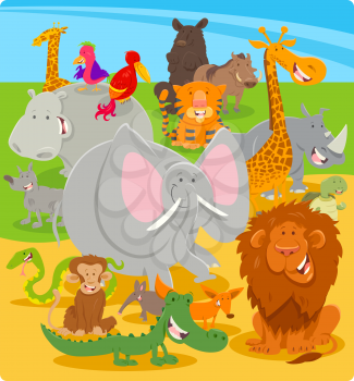 Cartoon Illustration of Cute Wild Animal Comic Characters Group