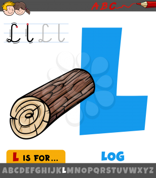 Educational cartoon illustration of letter L from alphabet with log for children 