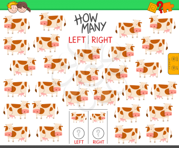 Cartoon Illustration of Educational Game of Counting Left and Right Oriented Pictures for Cute Cow Character
