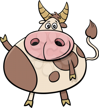 Cartoon Illustration of Cute Bull Farm Animal Comic Character