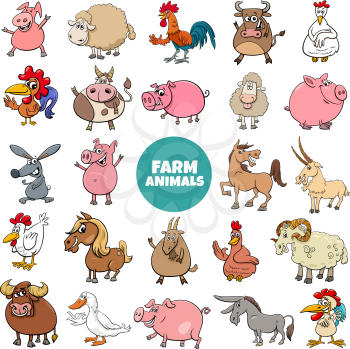 Cartoon Illustration of Comic Farm Animal Characters Big Set