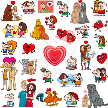 Cartoon Illustration of Valentines Day Characters and Design Elements Larege Set