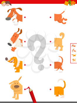 Cartoon Illustration of Educational Game of Matching Halves of Happy Dog or Puppy Characters