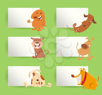 Cartoon Illustration of Dogs and Puppies with White Cards or Boards Greeting or Business Card Design Set
