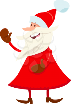 Cartoon Illustration of Happy Santa Claus Character on Christmas Time