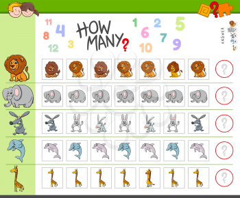 Illustration of Educational Counting Task for Children with Cartoon Animal Characters