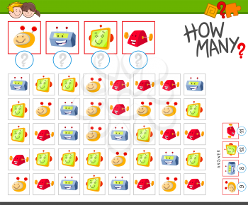 Illustration of Educational Counting Task for Children with Funny Cartoon Robot Characters
