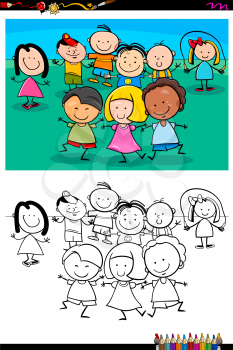 Cartoon Illustration of Funny Little Children Characters Coloring Book Activity