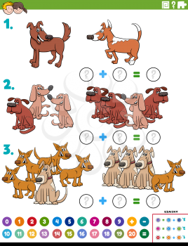 Cartoon Illustration of Educational Mathematical Addition Puzzle Task with Comic Dogs