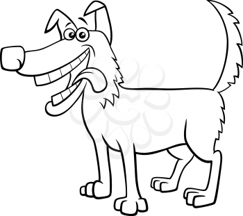 Black and White Cartoon Illustration of Happy Dog Comic Animal Character Coloring Book Page
