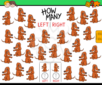 Cartoon Illustration of Educational Game of Counting Left and Right Oriented Pictures for Cute Dog Character