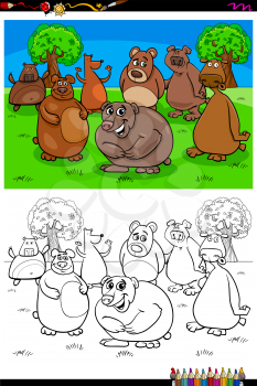 Cartoon Illustration of Happy Bears Animal Characters Coloring Book Activity
