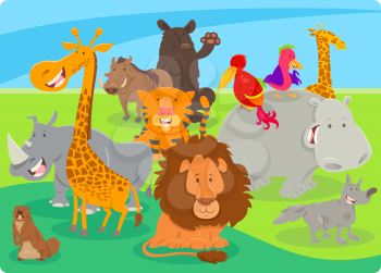 Cartoon Illustration of Happy Wild Animal Species Characters Group