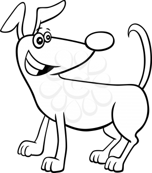 Black and White Cartoon Illustration of Happy Dog Comic Animal Character Coloring Book Page