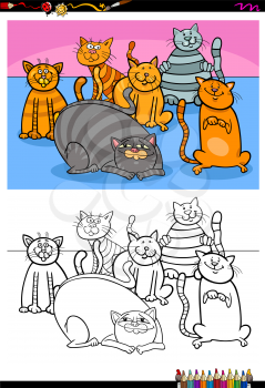 Cartoon Illustration of Cats and Kittens Animal Characters Coloring Book Activity