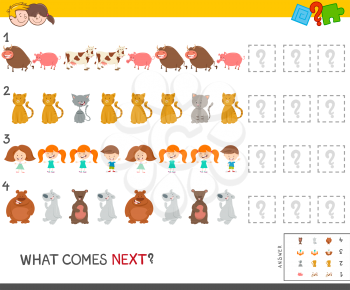 Cartoon Illustration of Completing the Pattern Educational Game for Children with Animal and Children Characters