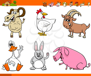 Cartoon Illustration of Funny Farm Animal Comic Characters Set