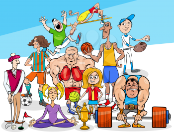 Cartoon illustration of sport disciplines people characters group