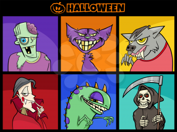 Cartoon illustration of Halloween scary characters set