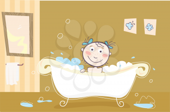 Royalty Free Clipart Image of a Happy Child in a Bathtub